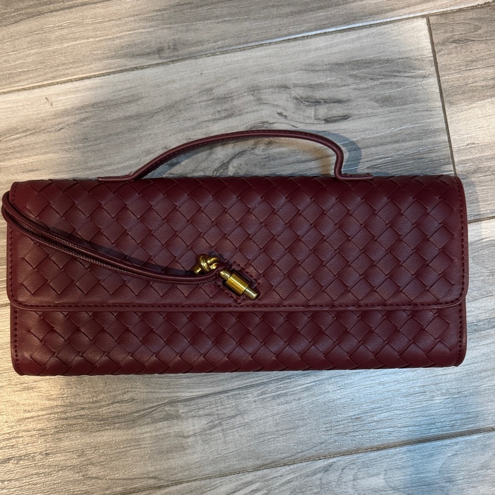 Elegant Burgundy Woven Clutch